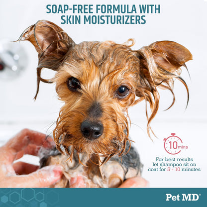 Side view of Pet MD 12 ounce shampoo bottle