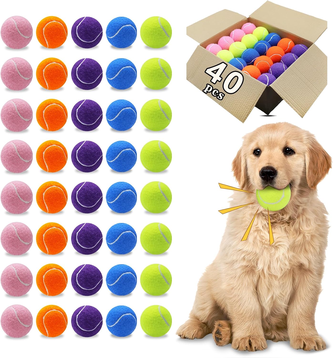 Magicorange Dog Tennis Balls, 20 Pack 2.5 inch Floatable Squeaky Tennis Balls for Fetch Exercise, Natural Rubber Squeaky Dog Balls Training Safe (Multicolor) - Image 11
