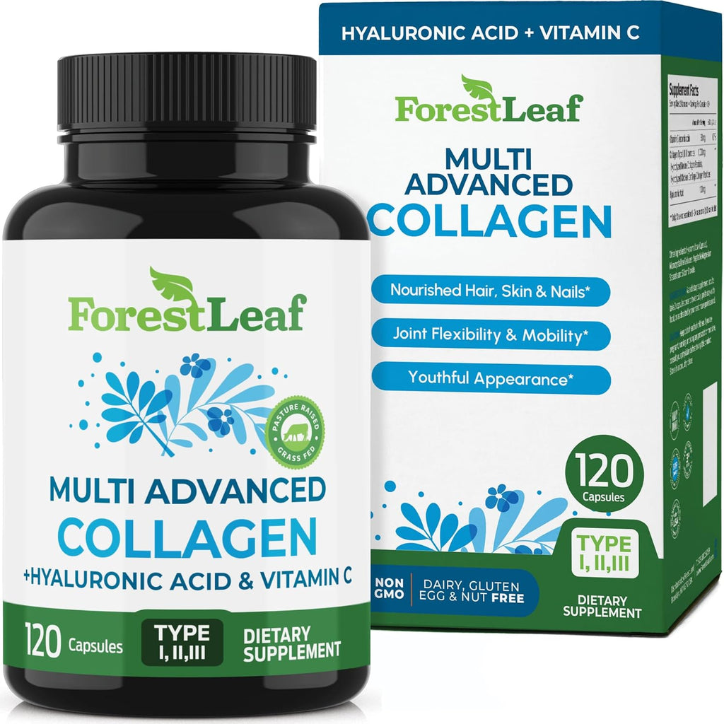 ForestLeaf Multi Collagen 120 capsules front view bottle for anti aging benefits