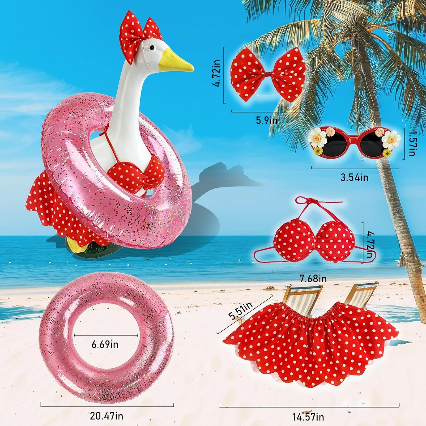 Summer polka dot bikini dress for 23 inch lawn goose