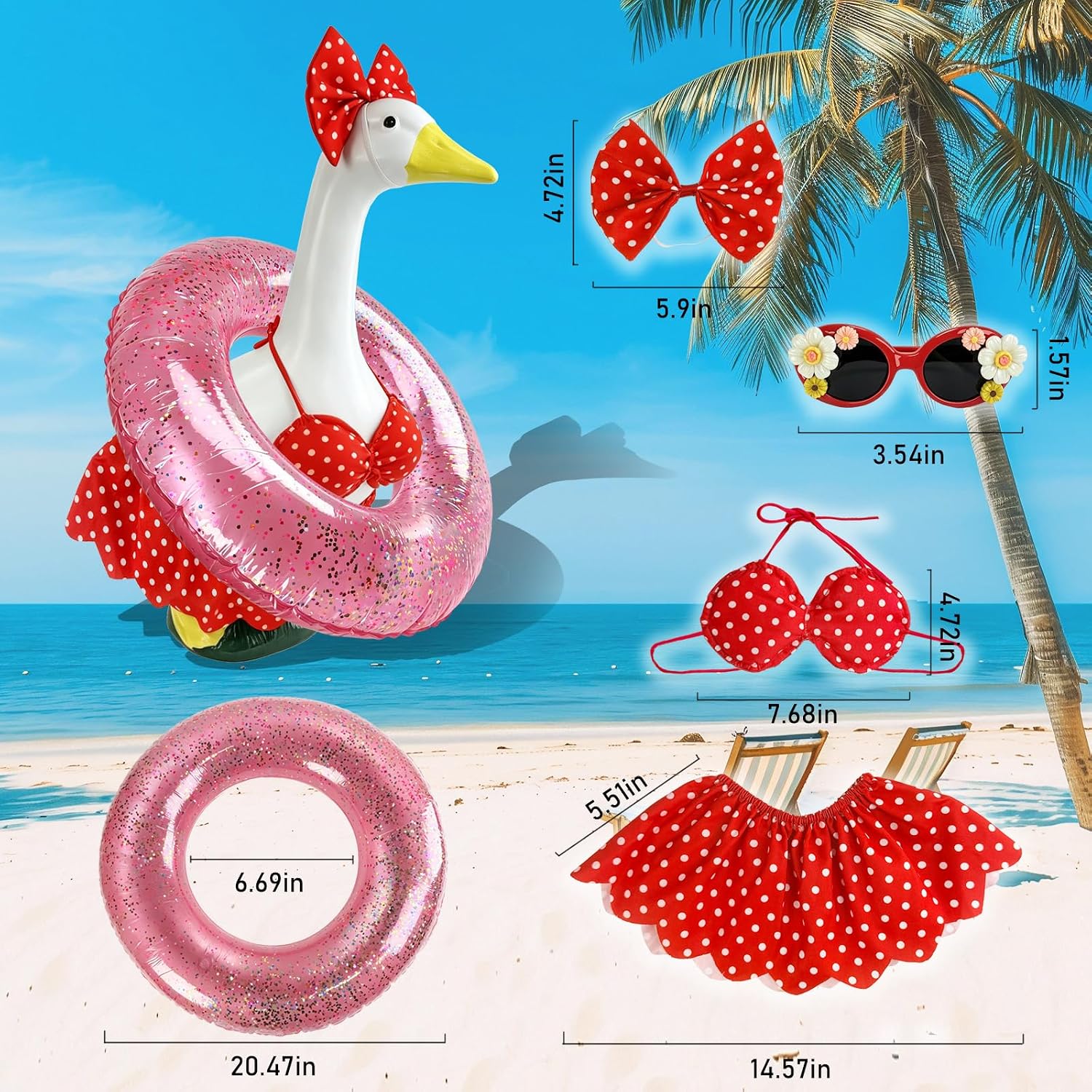 Summer polka dot bikini dress for 23 inch lawn goose
