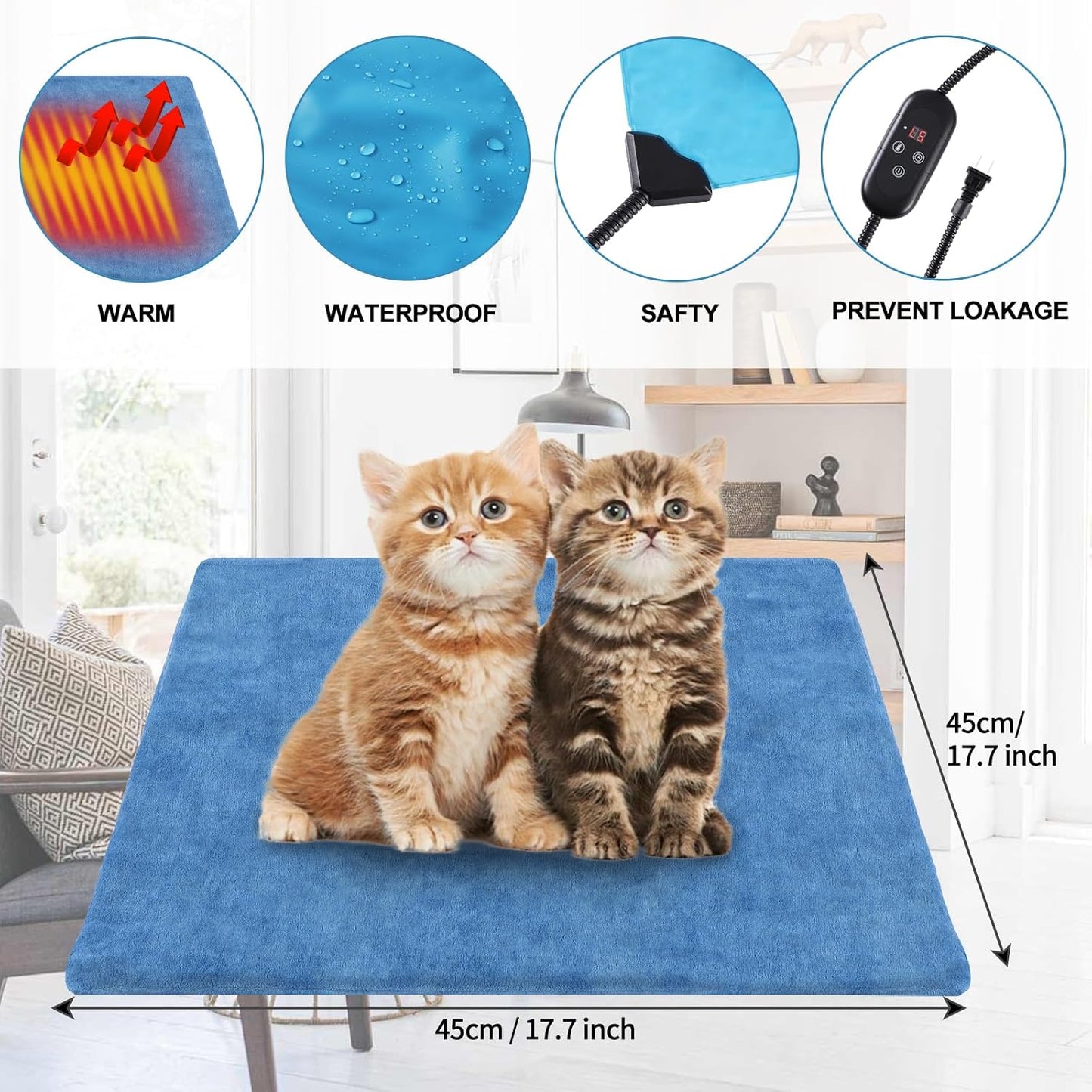 Waterproof electric dog mat with stainless steel chew resistant cord layout.