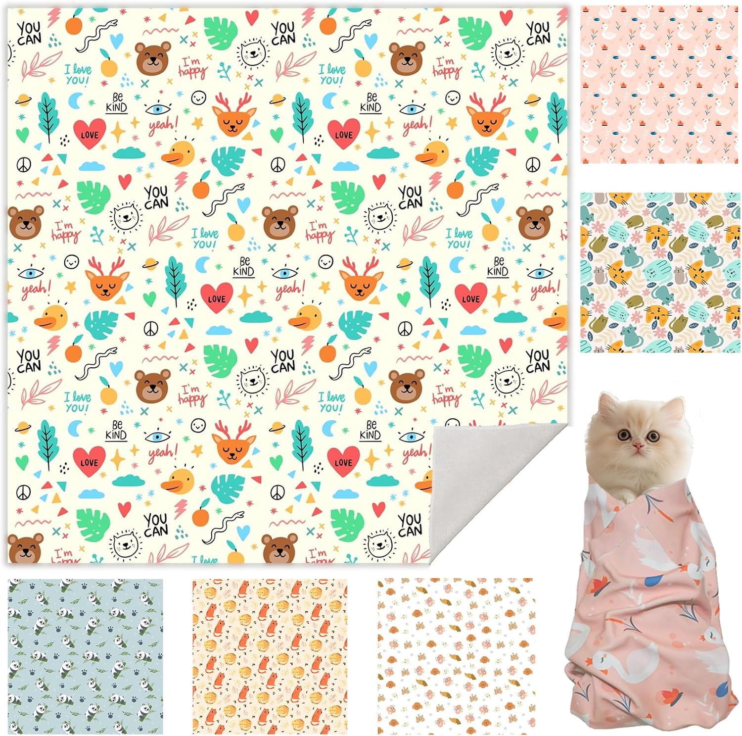 Ruiliangai cat grooming wrap front view showing funny bear pattern