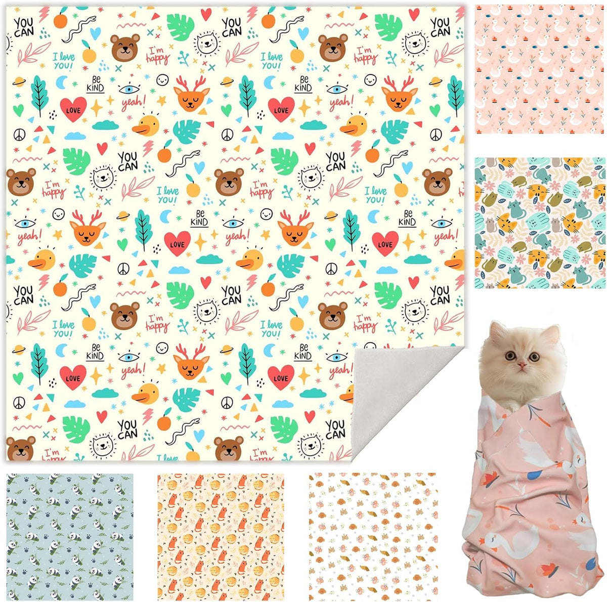 Ruiliangai cat grooming wrap front view showing funny bear pattern