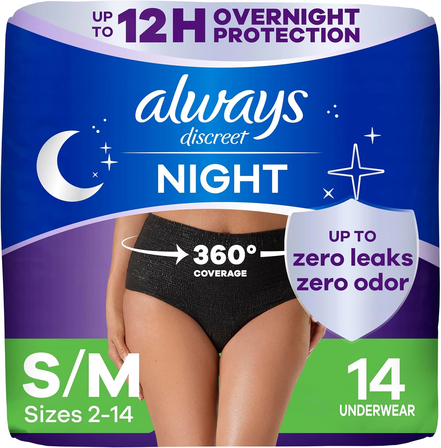 Always Discreet Adult Incontinence Overnight Underwear front package view