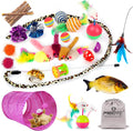 Mibote 28-piece cat toy set front view showcasing all assorted toys and tunnel