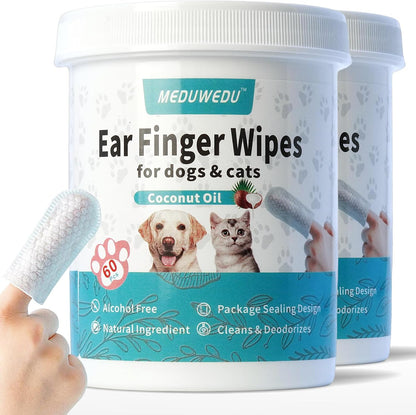 MEDUWEDU Ear Cleaner Finger Wipes 60 Counts, Dog Ear Cleaner, Grooming Kit Care for Dogs and Cats, Soft & Easy Otic Cleaning Pads, Remove Wax, Dirt & Stop Smelly, Itchy, Non-Irritating, Coconut Scent - Image 10