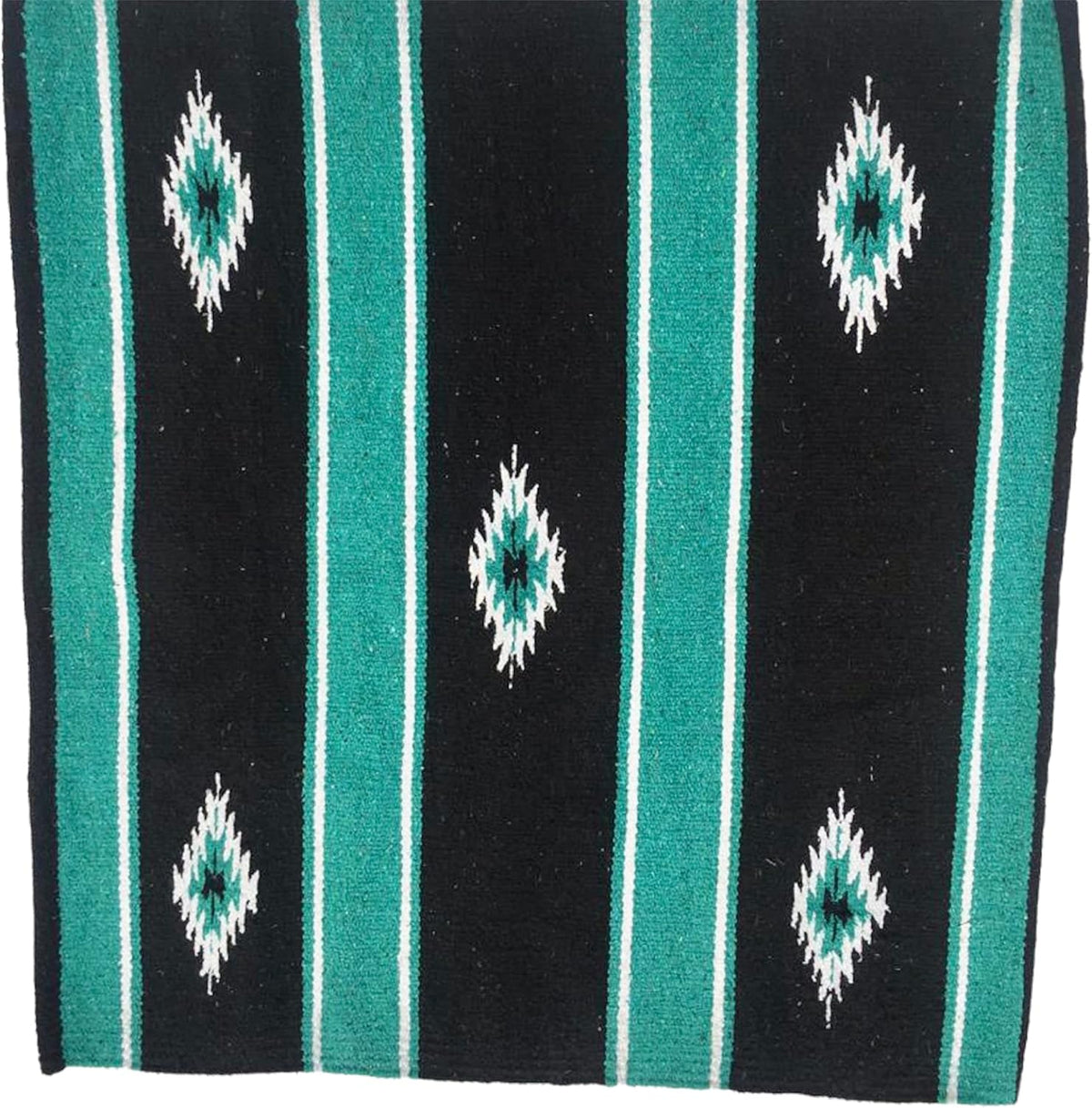 Durable hemline edges details on the turquoise green and black Majestic Ally blanket.