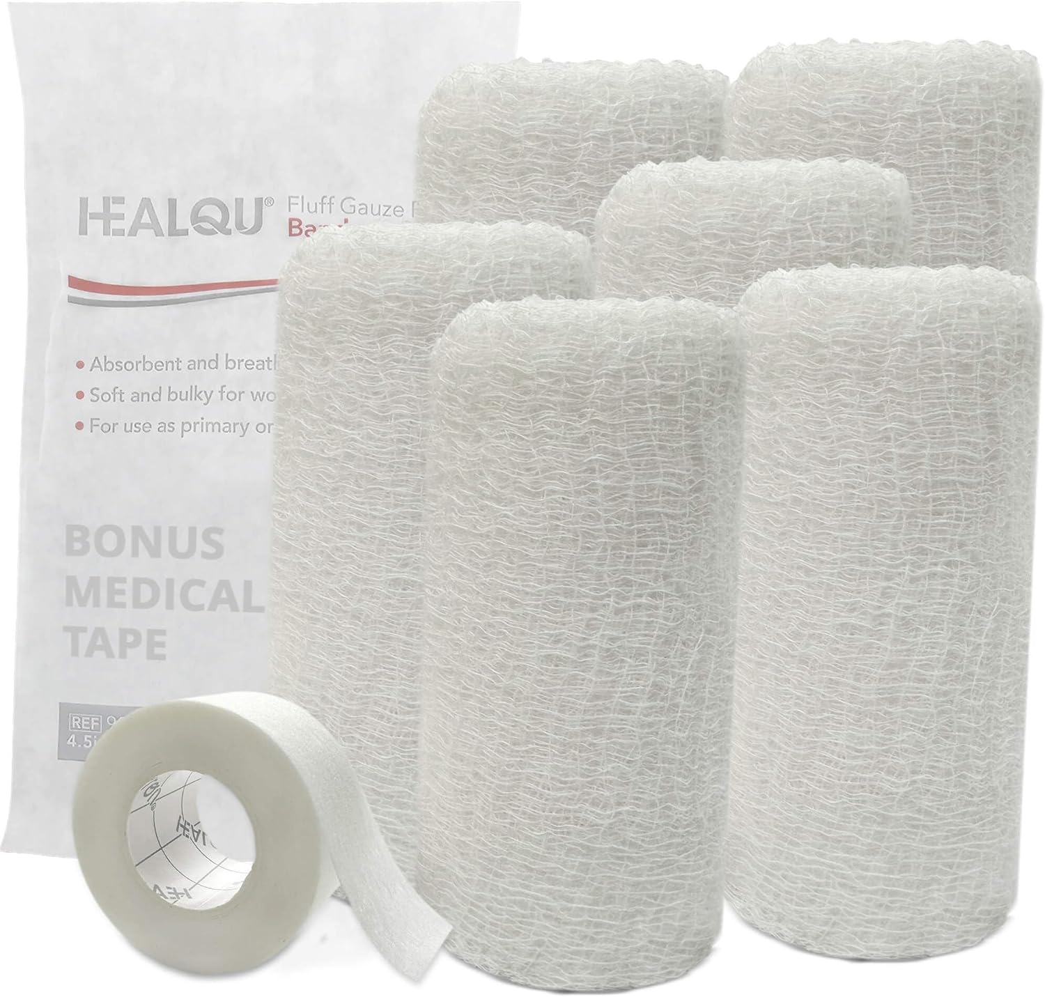 Healqu Kerlix Gauze Bandage Rolls front view showing sterile individual packaging