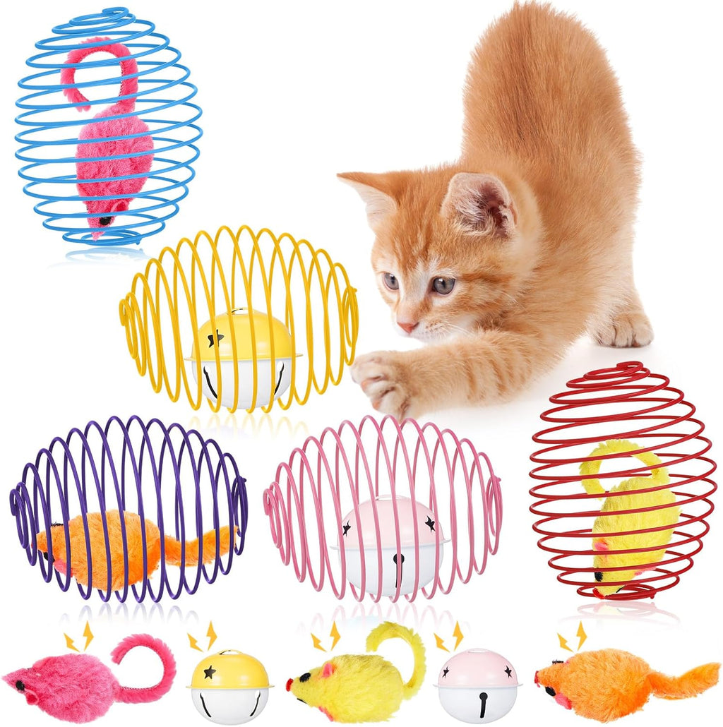 Jecery 5 Pcs Cat Spring Balls Toys Stretchable Rolling Balls Colorful Playful Coils Interactive Action Toy Caged Rats for Kitten Pet Supplies (Mouse,Multicolor) - Image 14