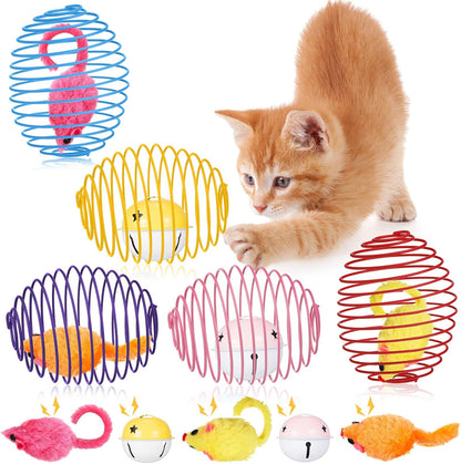 Jecery 5 Pcs Cat Spring Balls Toys Stretchable Rolling Balls Colorful Playful Coils Interactive Action Toy Caged Rats for Kitten Pet Supplies (Mouse,Multicolor) - Image 14