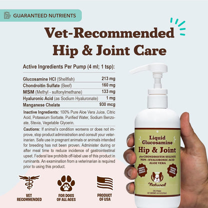Premium imported dog mobility liquid supplement food topper bottle
