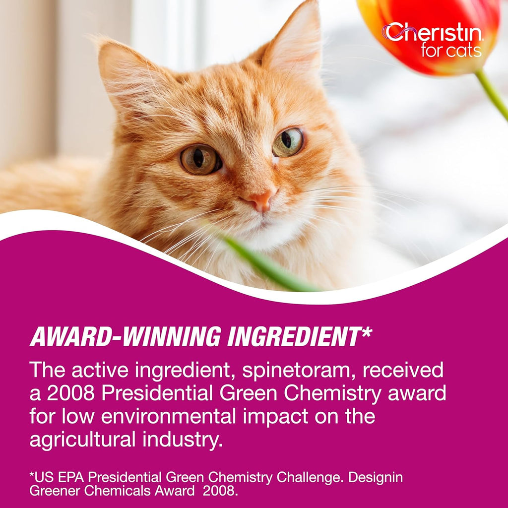 Compact single pack container of Cheristin flea treatment for cats over one point eight pounds