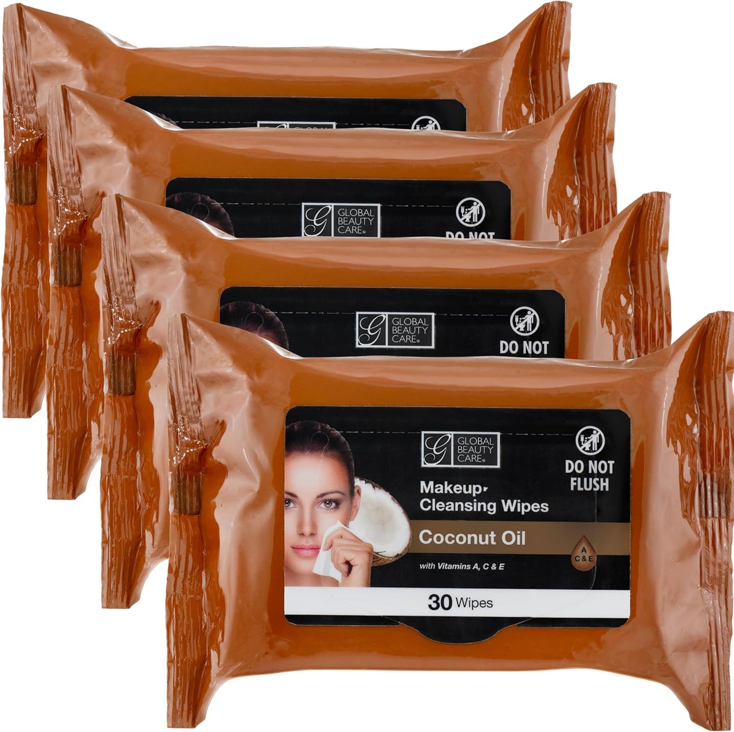 Global Beauty Care Coconut Oil Makeup Remover Wipes four pack set front view