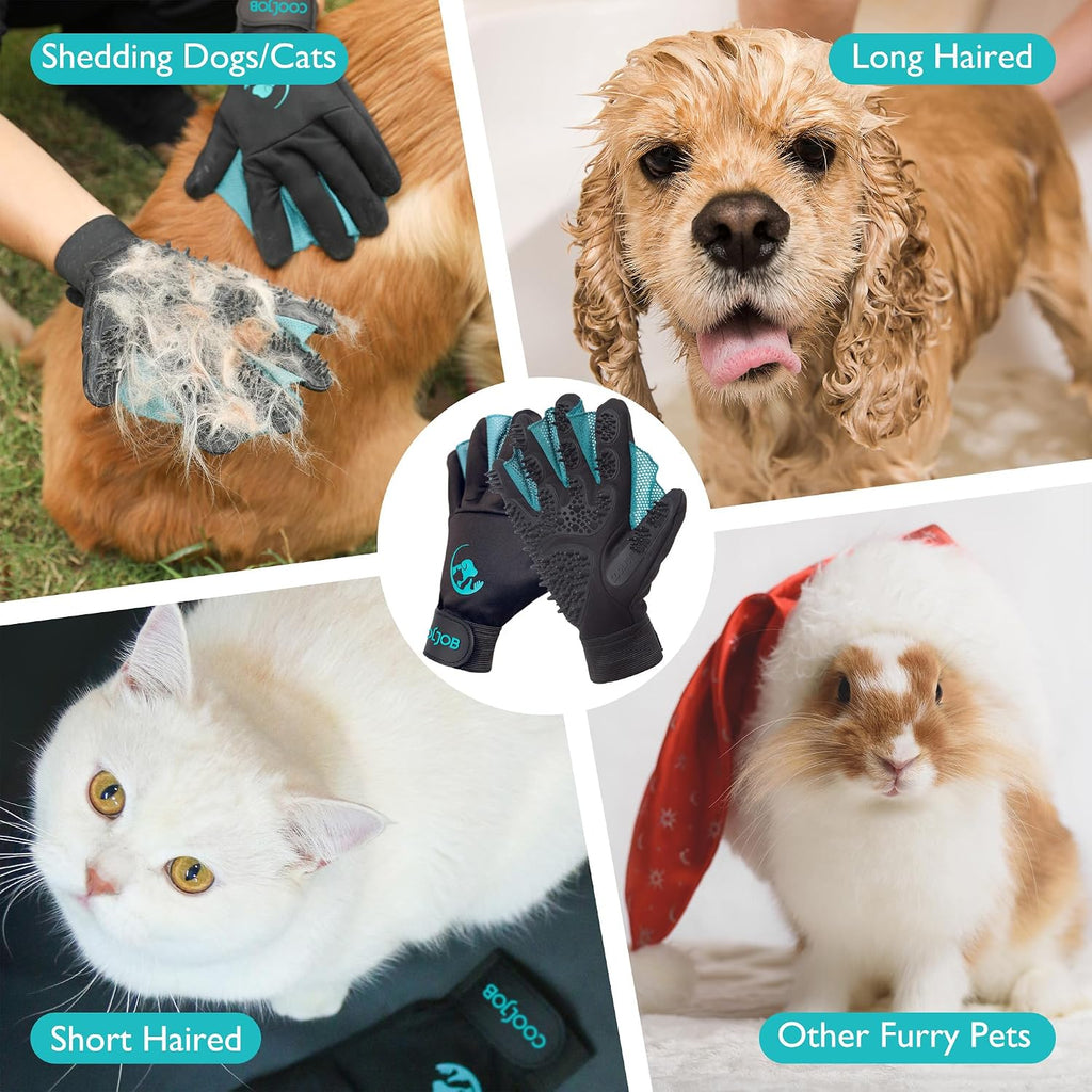 Cooljob pet grooming gloves demonstrating wet bath usage