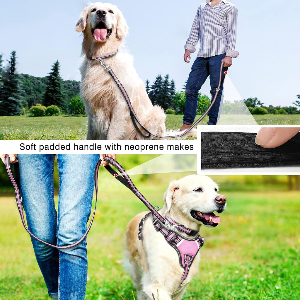 WINSEE Pet Harness Collar and Leash Set, All-in-one Reflective Dog Harness No Pull with Adjustable Buckles for Puppies, Small, Medium, Large, and Extra-Large Dogs (Large, Pink) - Image 6