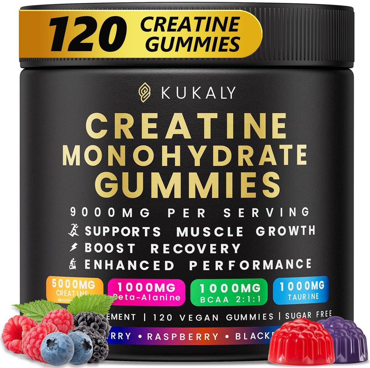 Kukaly Creatine Monohydrate Gummies front view bottle packaging