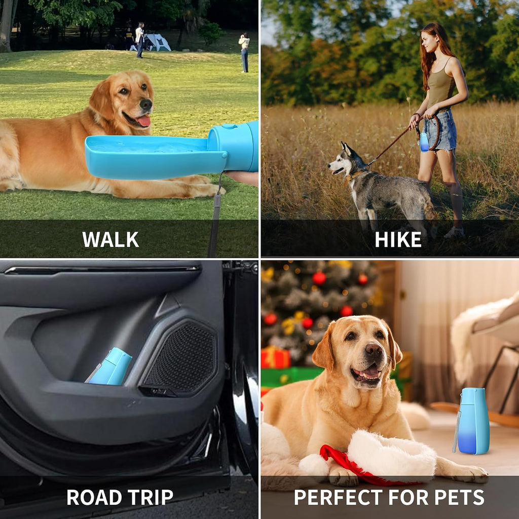 VEPOUYU dog travel bottle folded down into its compact storage position for easy transport.