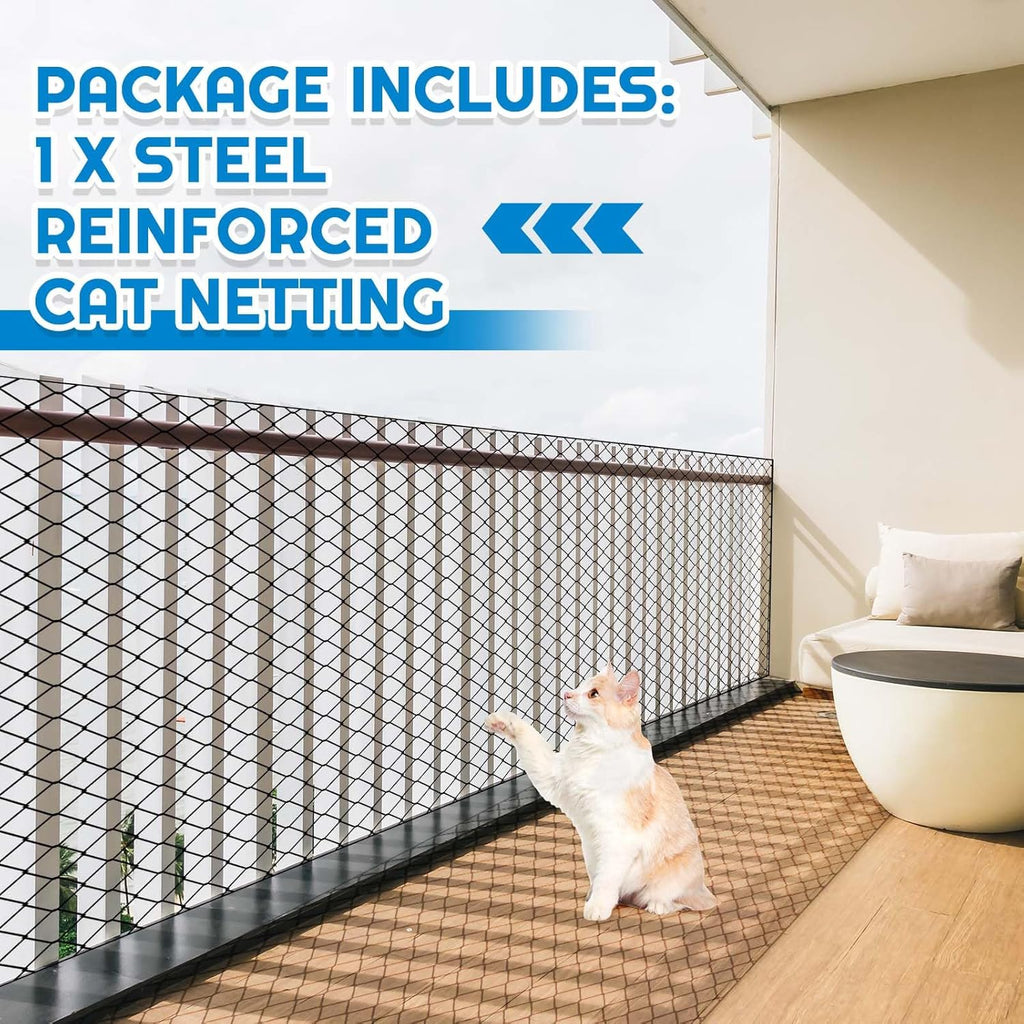 Cat netting installed on apartment balcony for pet protection