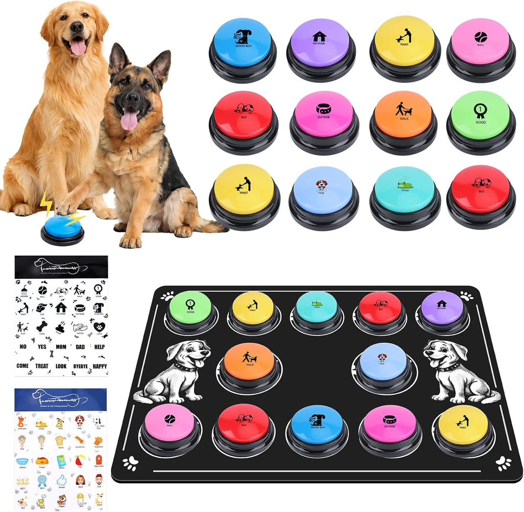 Dog Buttons for Communication,8 Pack Voice Recordable Buttons Dog Talking Buttons Set with 2 Mat and 2 Stickers Interactive buzzers for Study Office Home,8 Color - Image 9