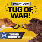 Tonka 10.5 inch three ring pet toy in distinct high-visibility black and yellow colors.