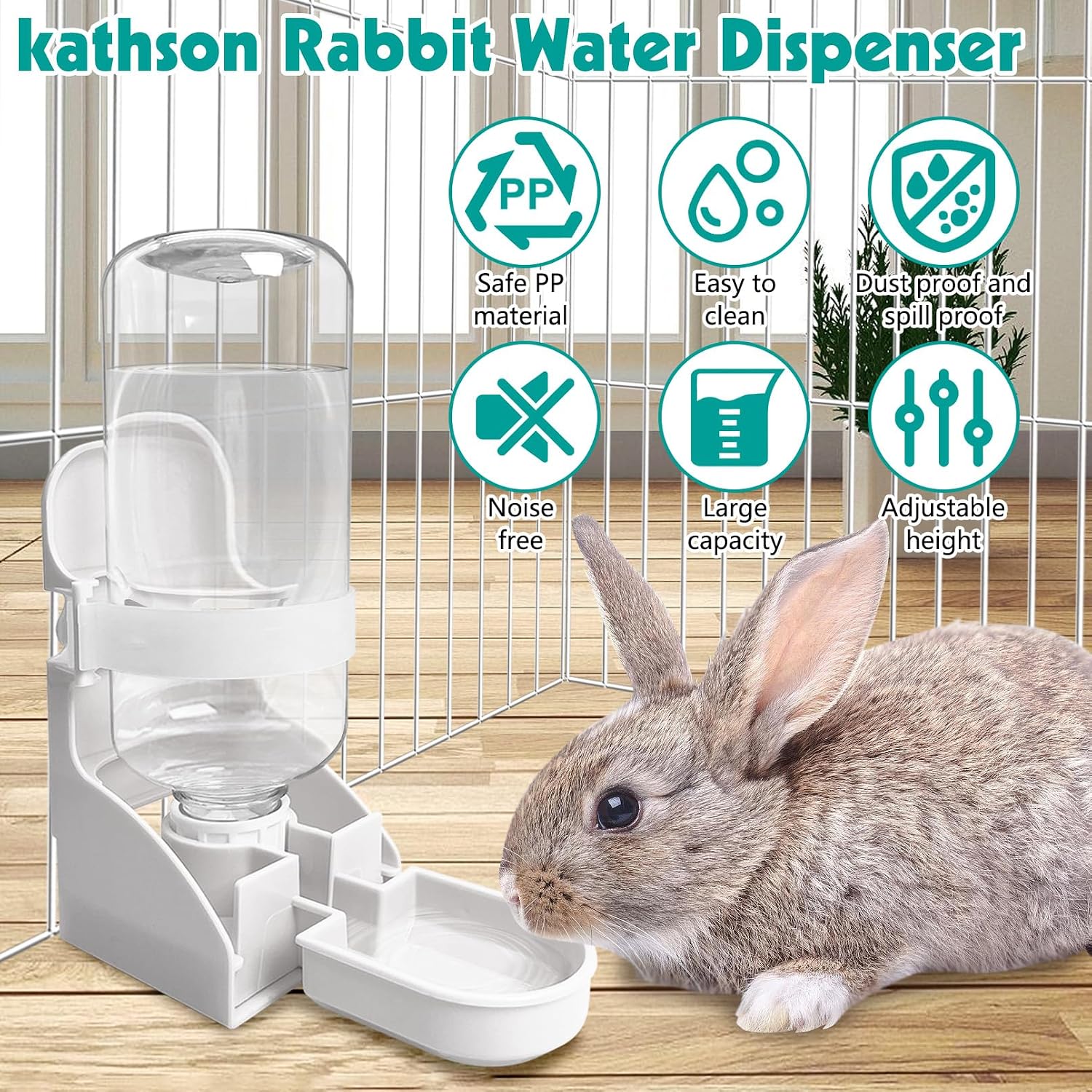 kathson 2PCS Rabbit Water Bottle, 17oz Hanging Water Fountain Automatic Dispenser No Leak WaterFeeder for Bunny Chinchilla Guinea Pig Hedgehog Ferret - Image 8