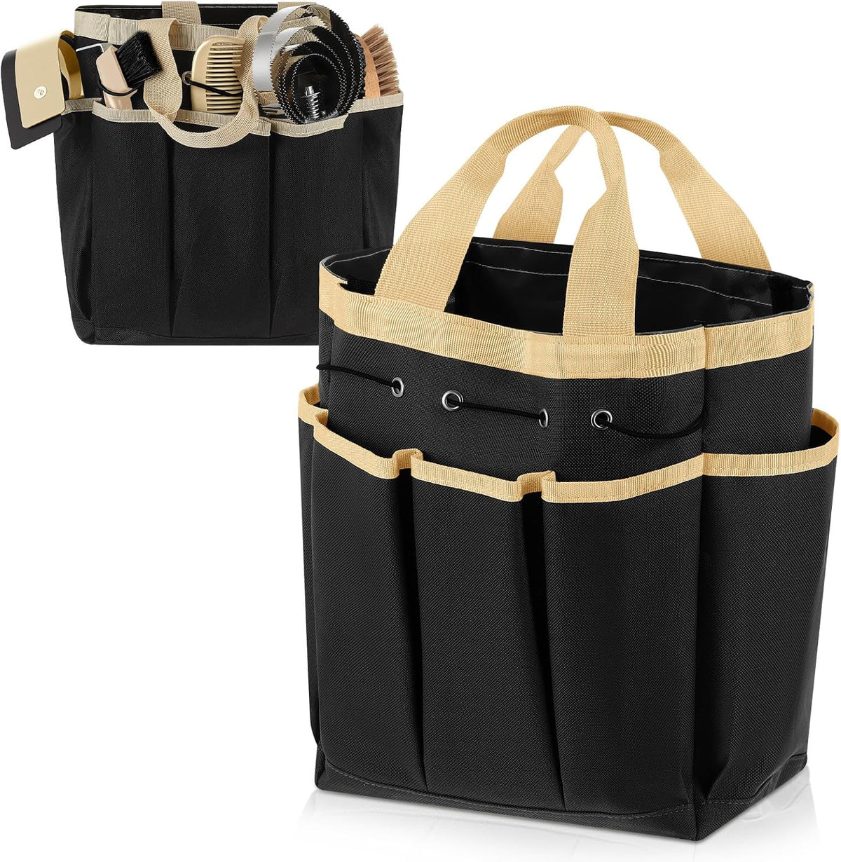 Abbylike Grooming Tote Bag for Horses and Dogs Organize Tack Tools Equestrian Grooming Kit Care Portable with Multiple Pockets for Supplies (Stylish,10.63 x 10.63 x 9.45 Inch,Khaki and Black) - Image 9