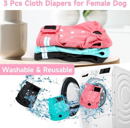 Paw Legend washable puppy period diapers in black blue and pink