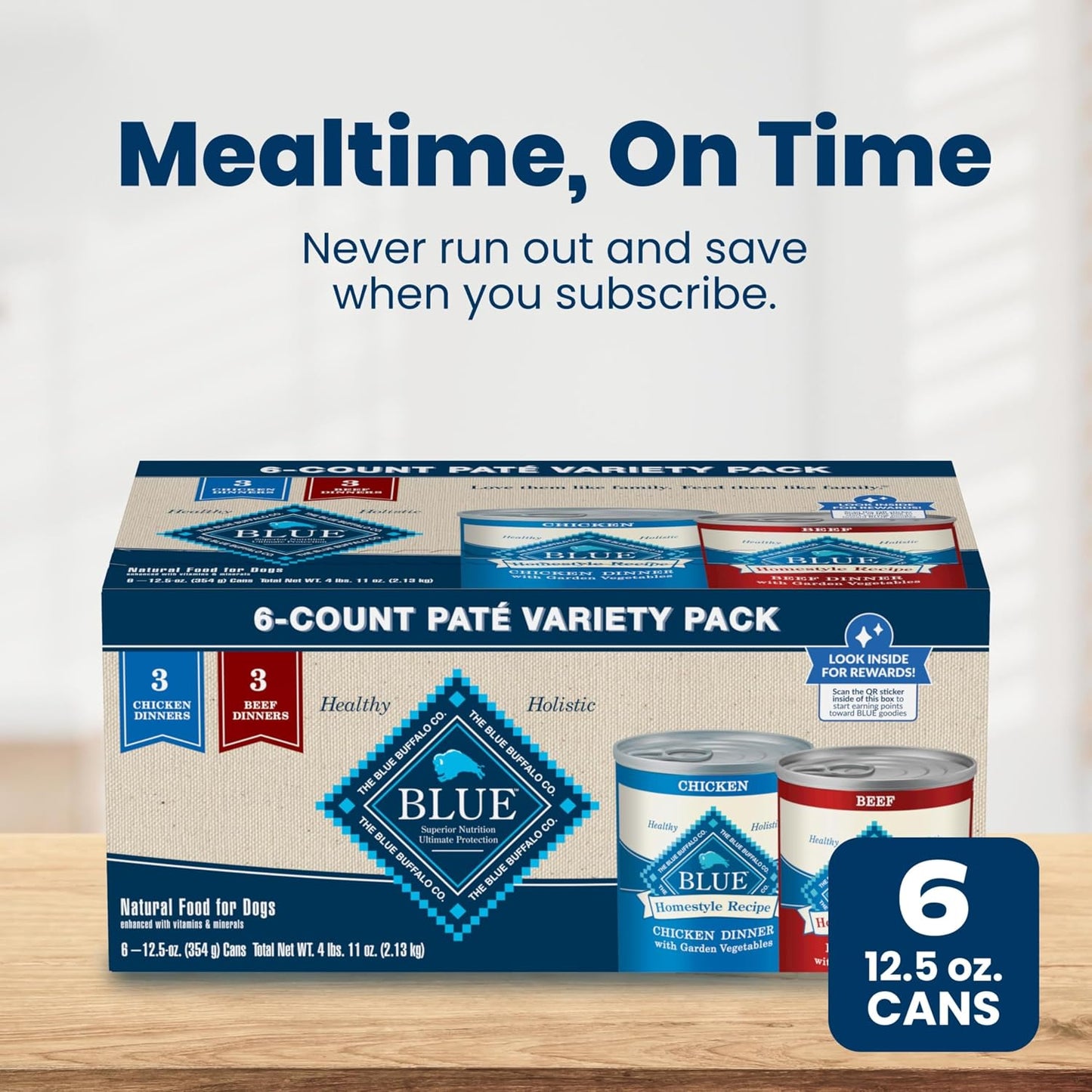 Blue Buffalo Homestyle Recipe Wet Dog Food Pat Variety Pack, Chicken Dinner & Beef Dinner with Garden Vegetables, Made with Natural Ingredients, 12.5-oz. Can (6 Count, 3 of Each) - Image 10