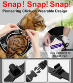 Reflective strip details on a black escape proof cat harness.