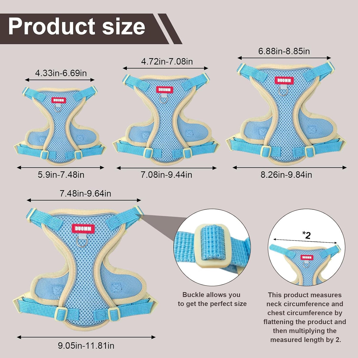 Reflective cat harness with matching 1.5 meter nylon leash side angle