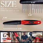Undercoat shedding rake comb for curly and thick pet fur maintenance.