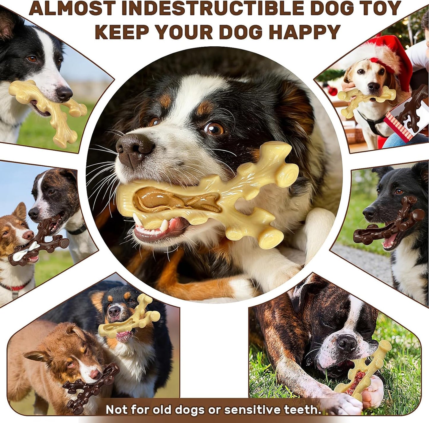 Durable nylon chew toys with bacon and wood scents
