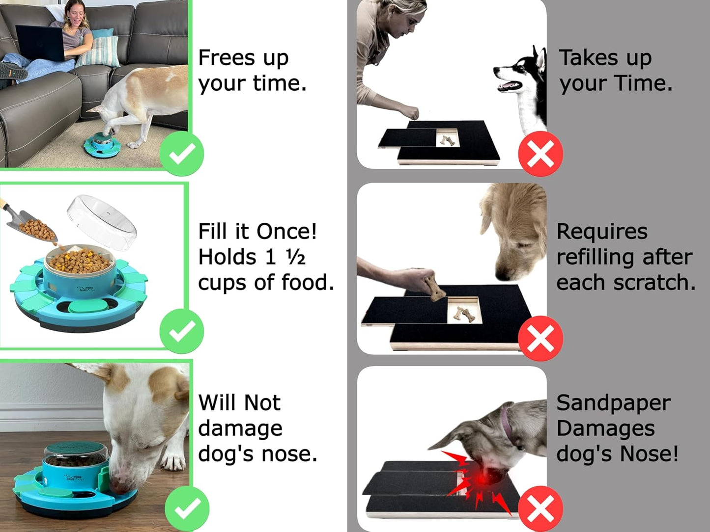 Side profile of Zenly Paws puzzle feeder and claw care device