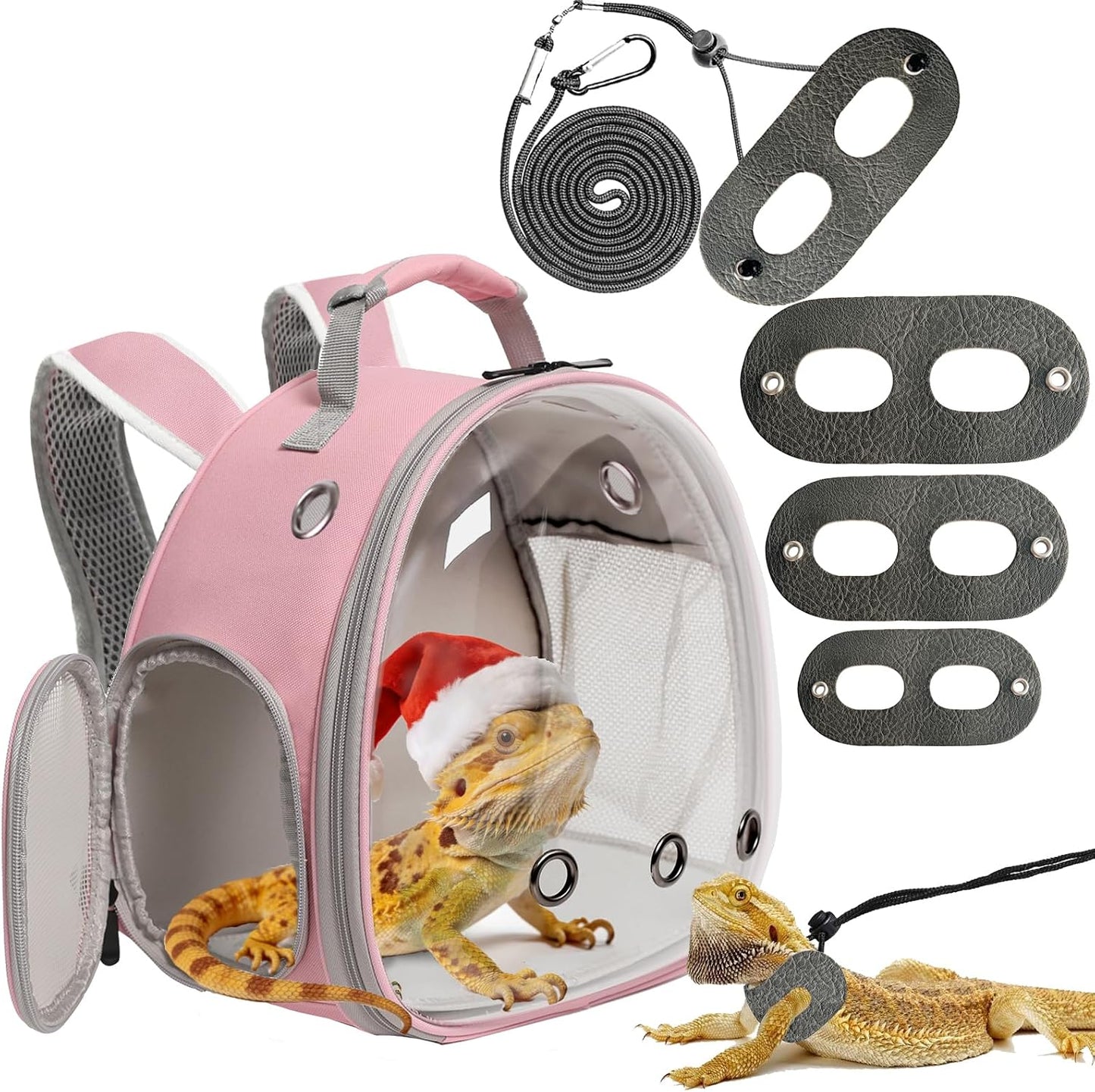 Leopard Gecko Portable Carrier with Leather Harness and Leash Set,Small Animal Travel Cage with Transparent Window,Lizard Carrier for Hamster Rabbit Gerbil Hedgehog Sugar Glider - Image 13