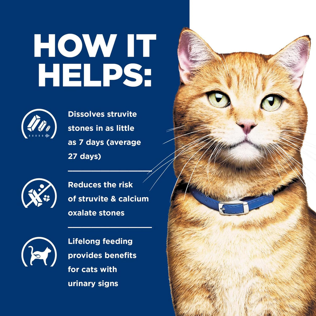Complete 4 lb bag of Hill's urinary care cat food displayed on surface