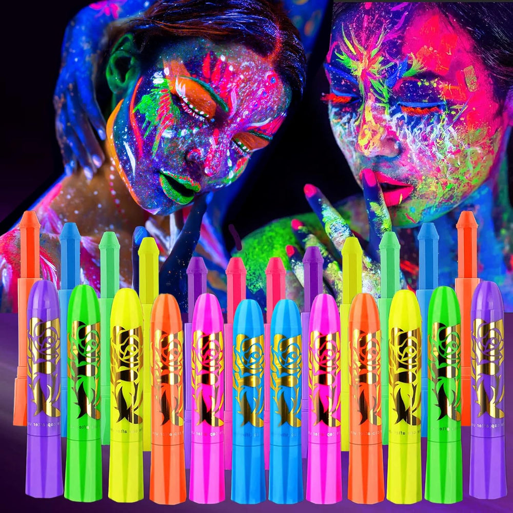 Dista-USA Eyigylyo Glow Face And Body Paint Sticks 12 Count front view showing packaging and colorful crayons.
