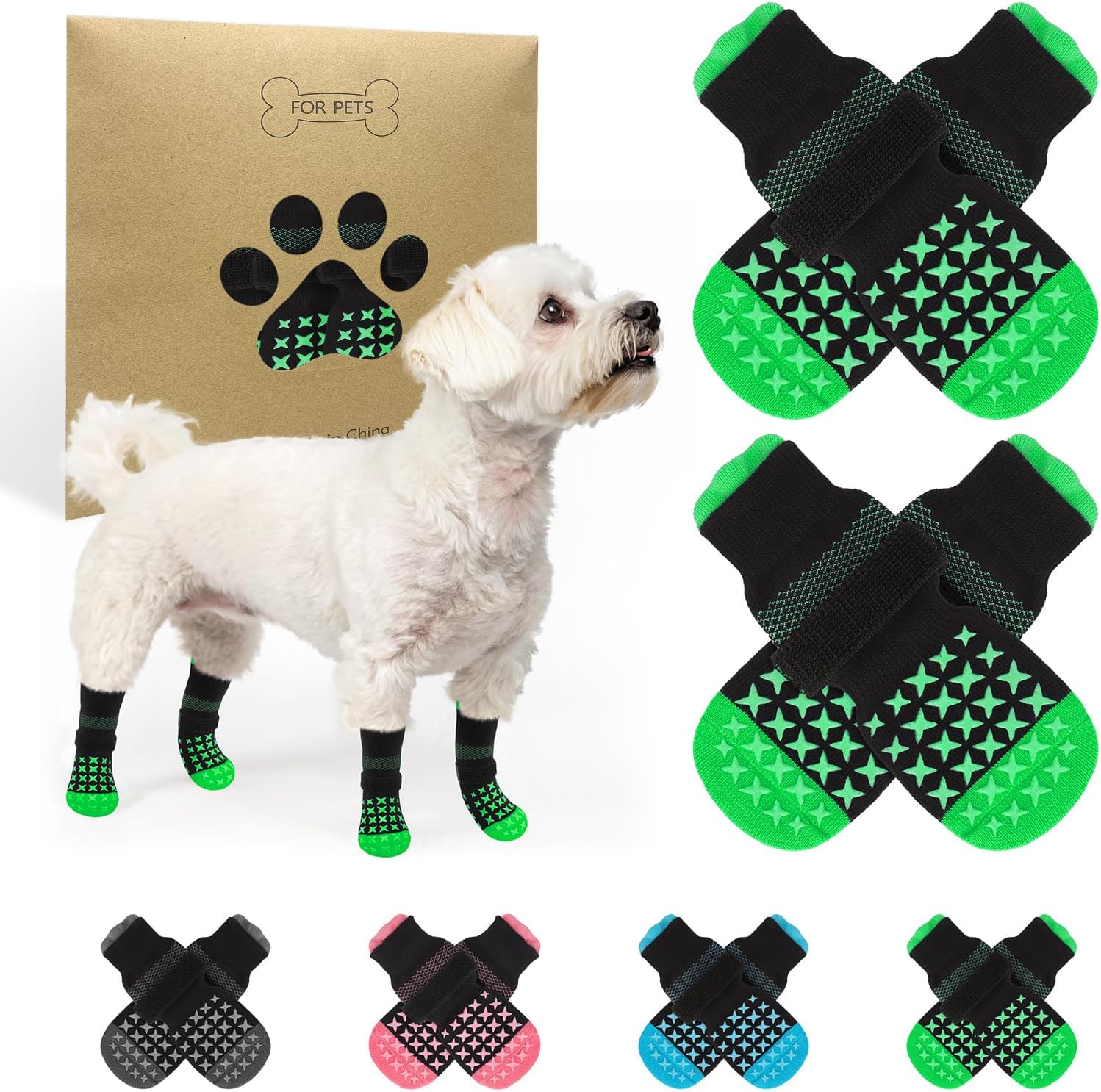 SCENEREAL Anti Slip Dog Socks to Prevent Licking Paws, Dog Booties & Paw Protectors for Hot Pavement Hardwood Floors, Traction Control for Small Medium Large Senior Dogs, Pink M - Image 13