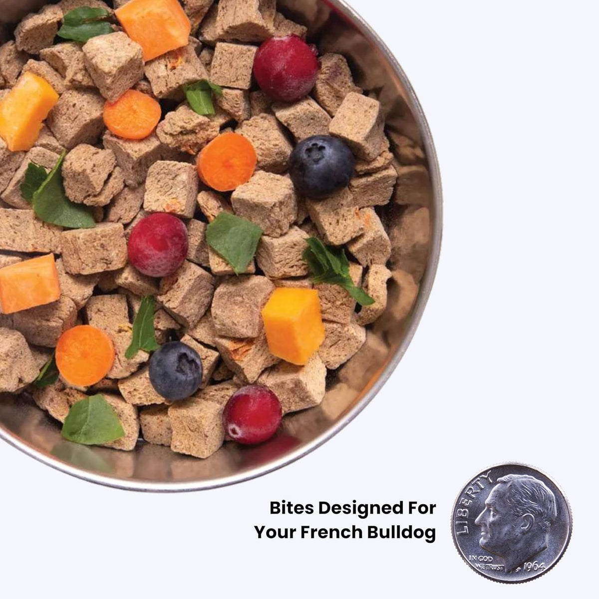 Fresh Frenchie salmon formula for sensitive skin being poured as a healthy meal topper into a dog bowl