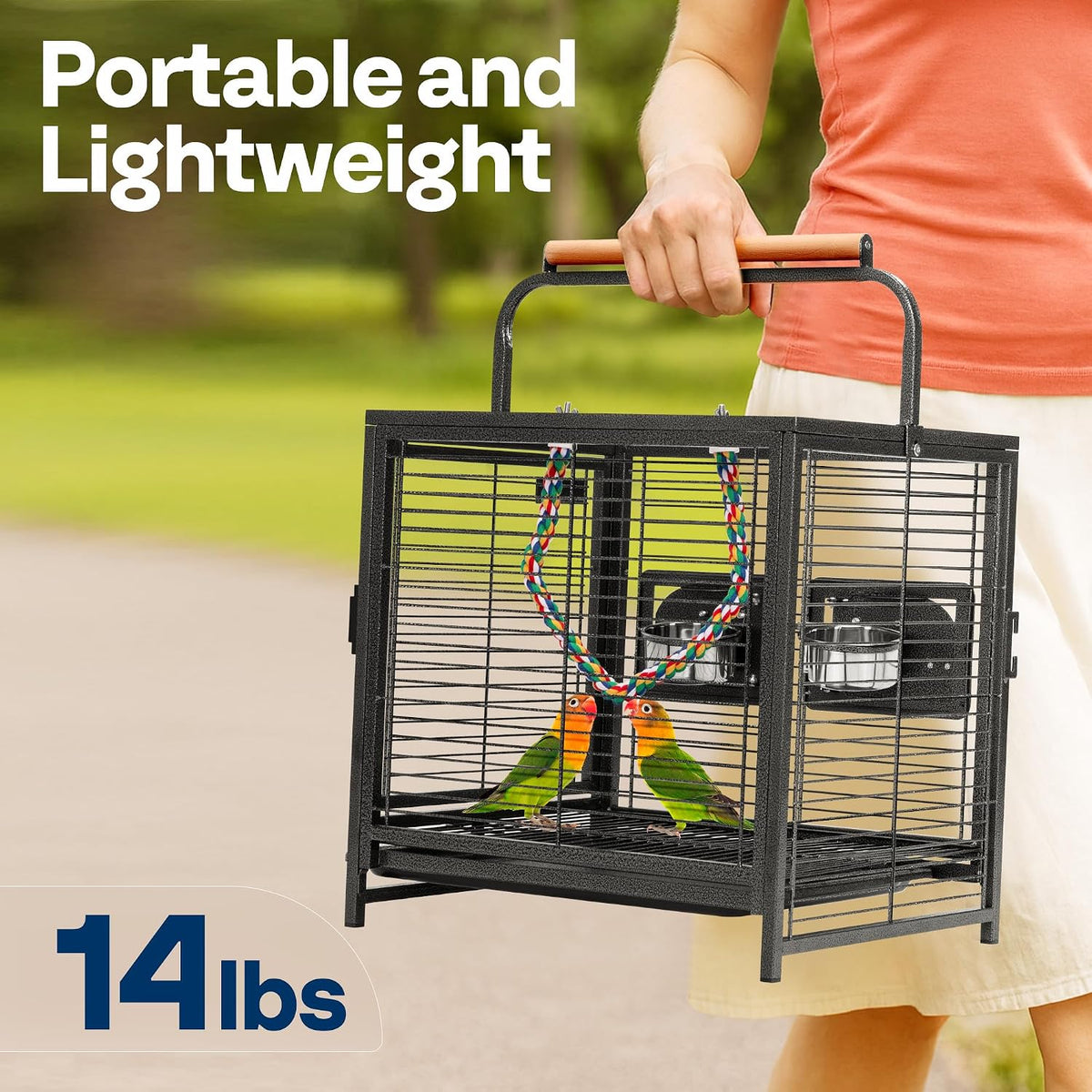 VIVOHOME 19 Inch Wrought Iron Travel Bird Cage for Cockatiel Parakeets - Image 2