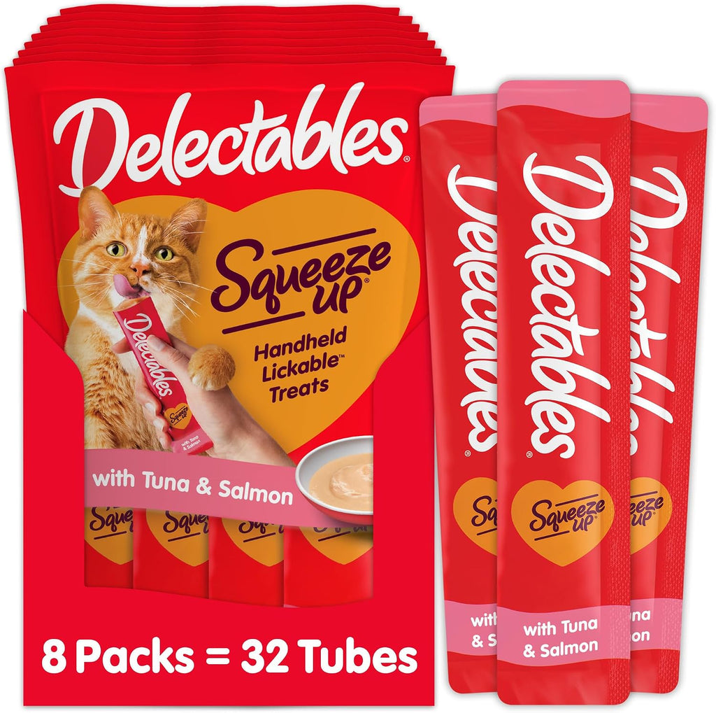 Delectables Squeeze Up Creamy Squeezable Puree, Lickable Wet Cat Treats, Grain Free, No Added Fillers, No By-Products, No Added Preservatives, 0.5 Ounces Tuna & Shrimp, 32 Tubes Total - Image 9