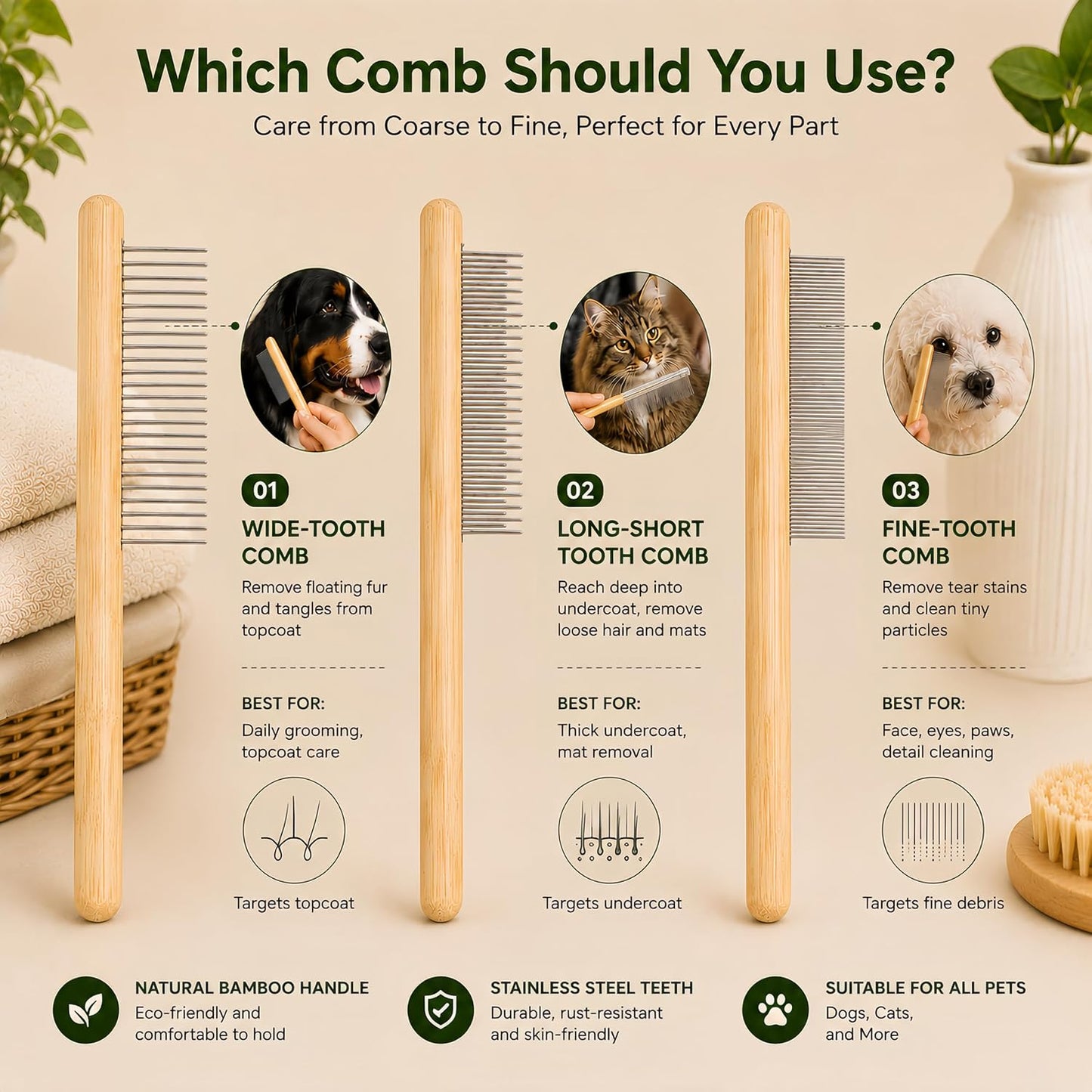 Ergonomic bamboo handles of Juyoolumin grooming tools