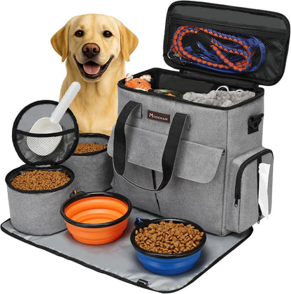Dog Travel Bag by Modoker - Dog Travel Kit for a Weekend Away Set Includes Pet Travel Bag Organizer for Accessories, 2 Collapsible Bowls, 2 Travel Food Container (Black) - Image 9