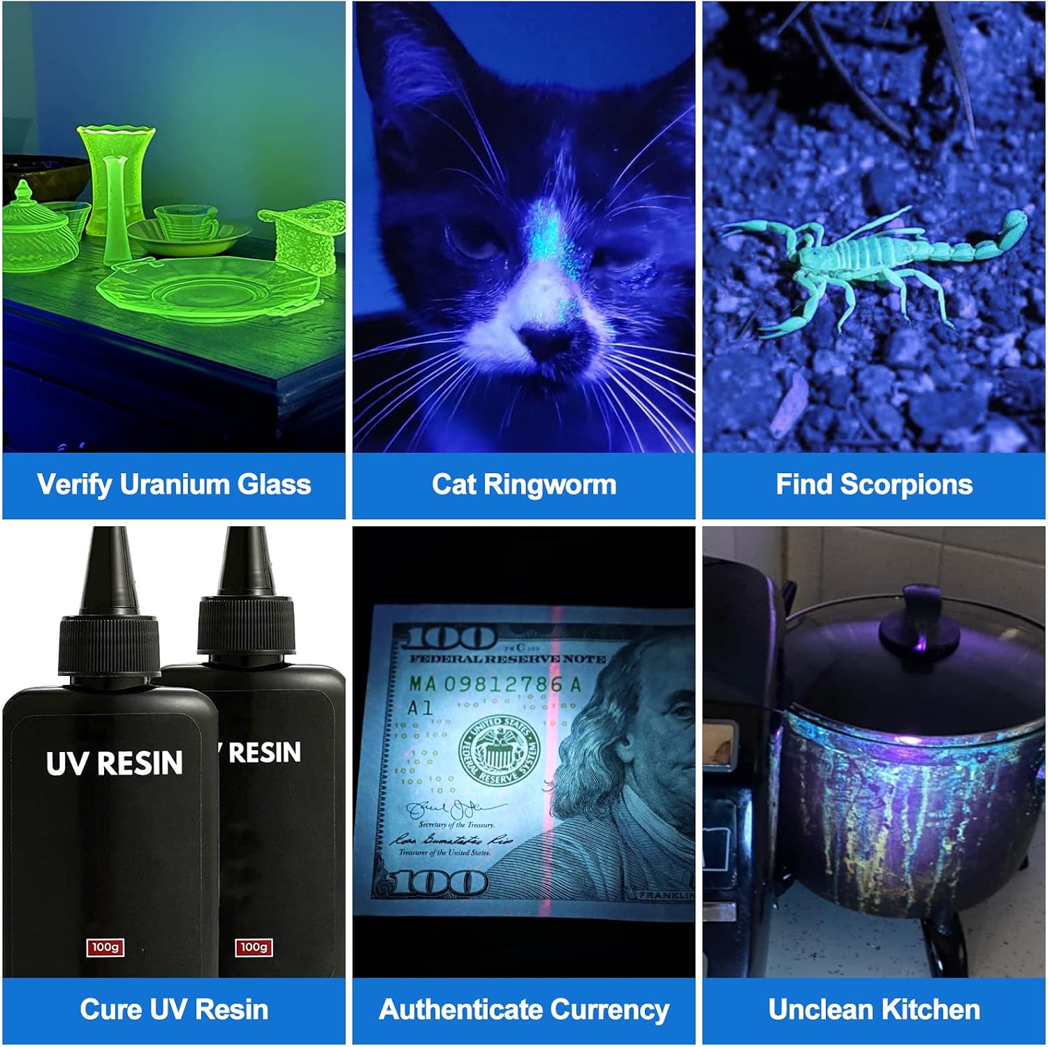 Vansky ultraviolet light being used for official currency verification and identity card authentication.