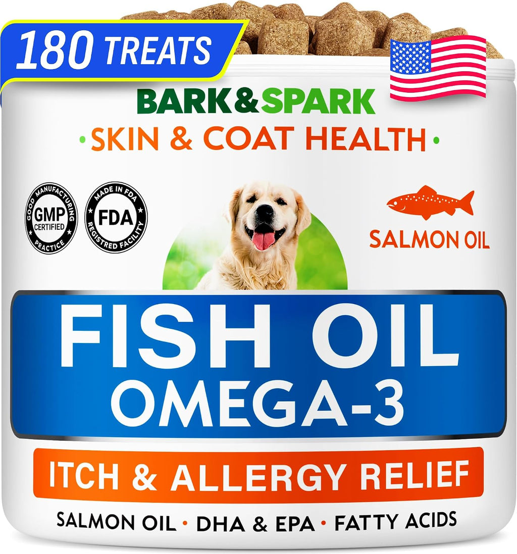 BARK&SPARK Omega 3 for Dogs and Cats-180 Fish Oil Treats for Dogs & Cats Shedding, Skin Allergy, Itch Relief, Hot Spots Treatment-Joint Health-Skin and Coat Supplement-EPA & DHA Fatty Acids-Salmon Oil - Image 10