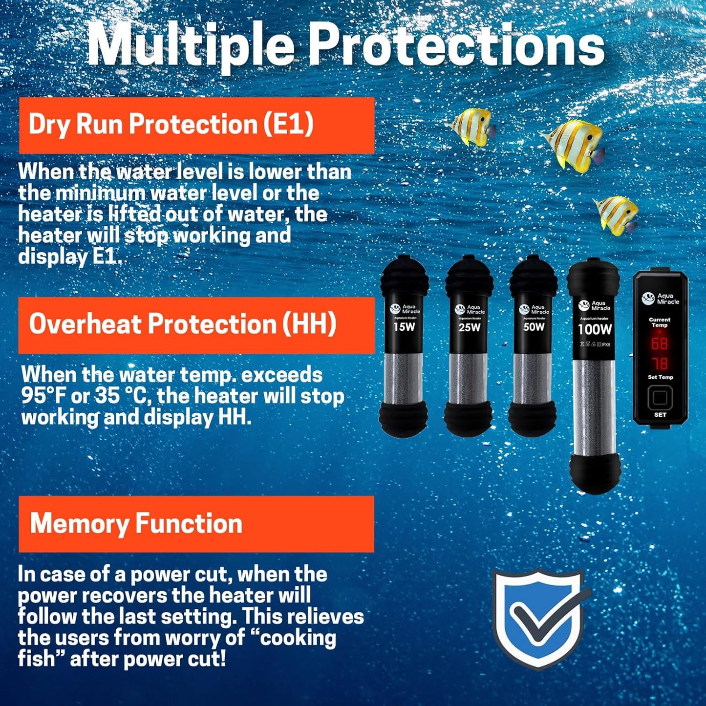 Close up of AquaMiracle heater quartz glass tube and safety sensors