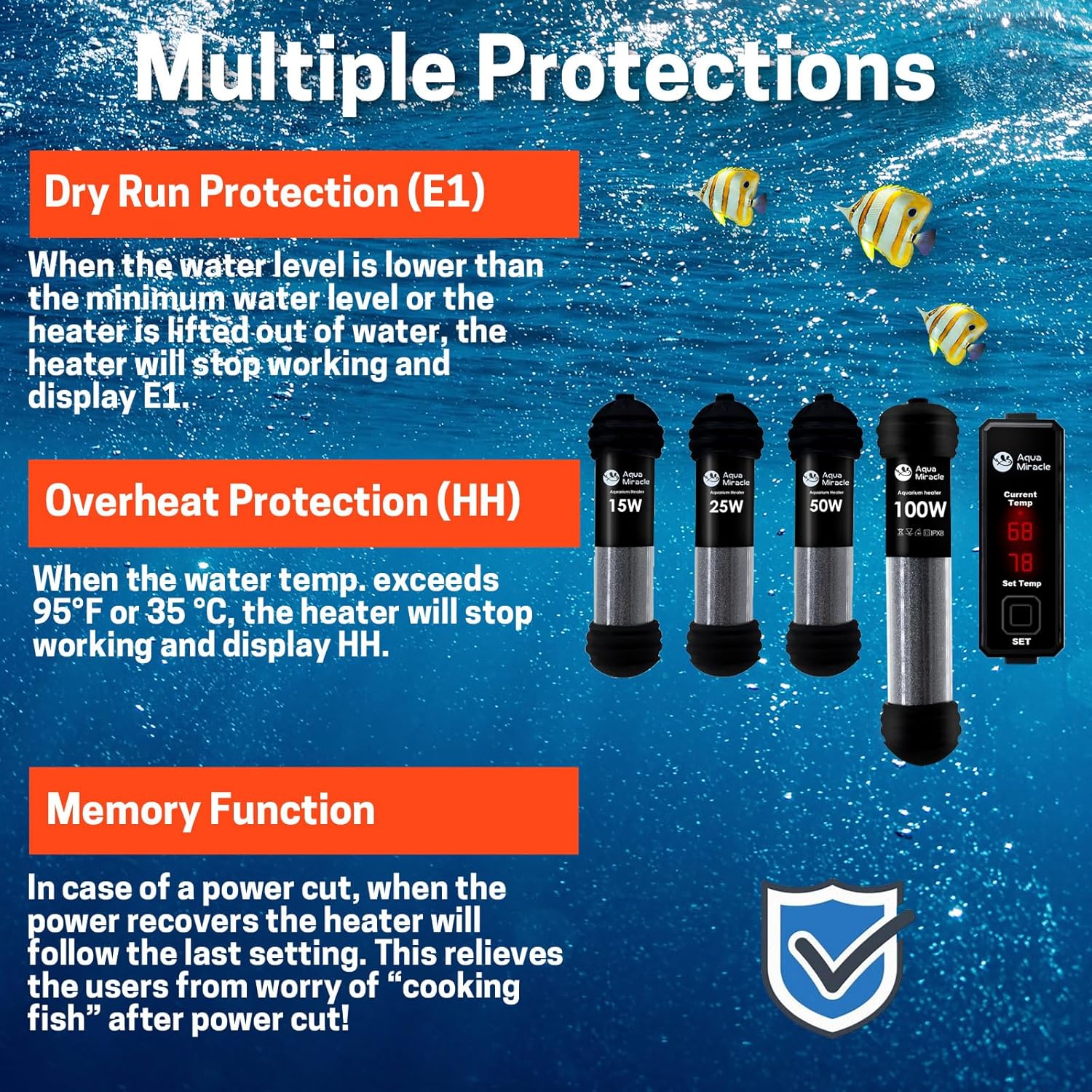 Close up of AquaMiracle heater quartz glass tube and safety sensors