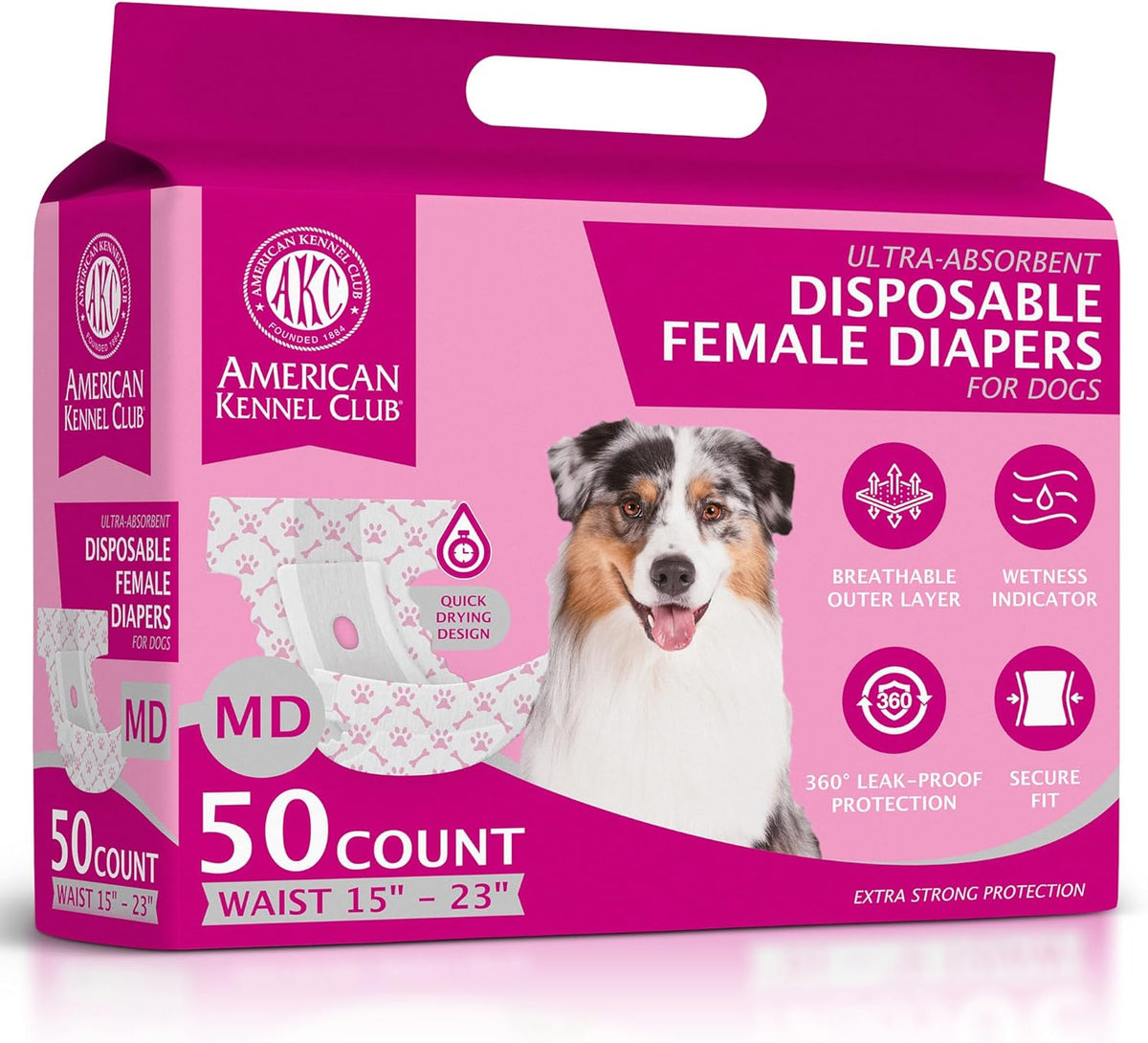American Kennel Club Female Dog Wrap, Disposable Diapers with Wetness Indicator, Small, 50 Count - Image 9
