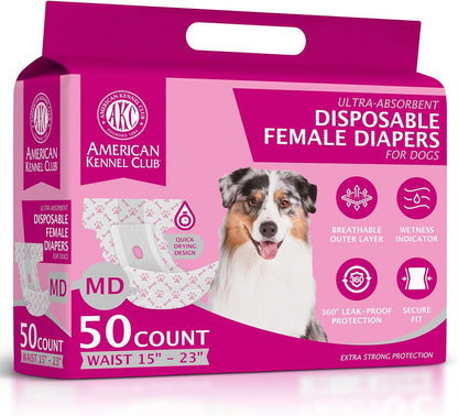 American Kennel Club Female Dog Wrap, Disposable Diapers with Wetness Indicator, Small, 50 Count - Image 9
