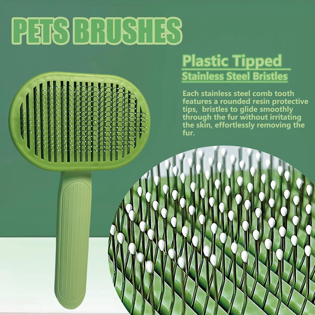 Green plastic pet brush with stainless steel pins